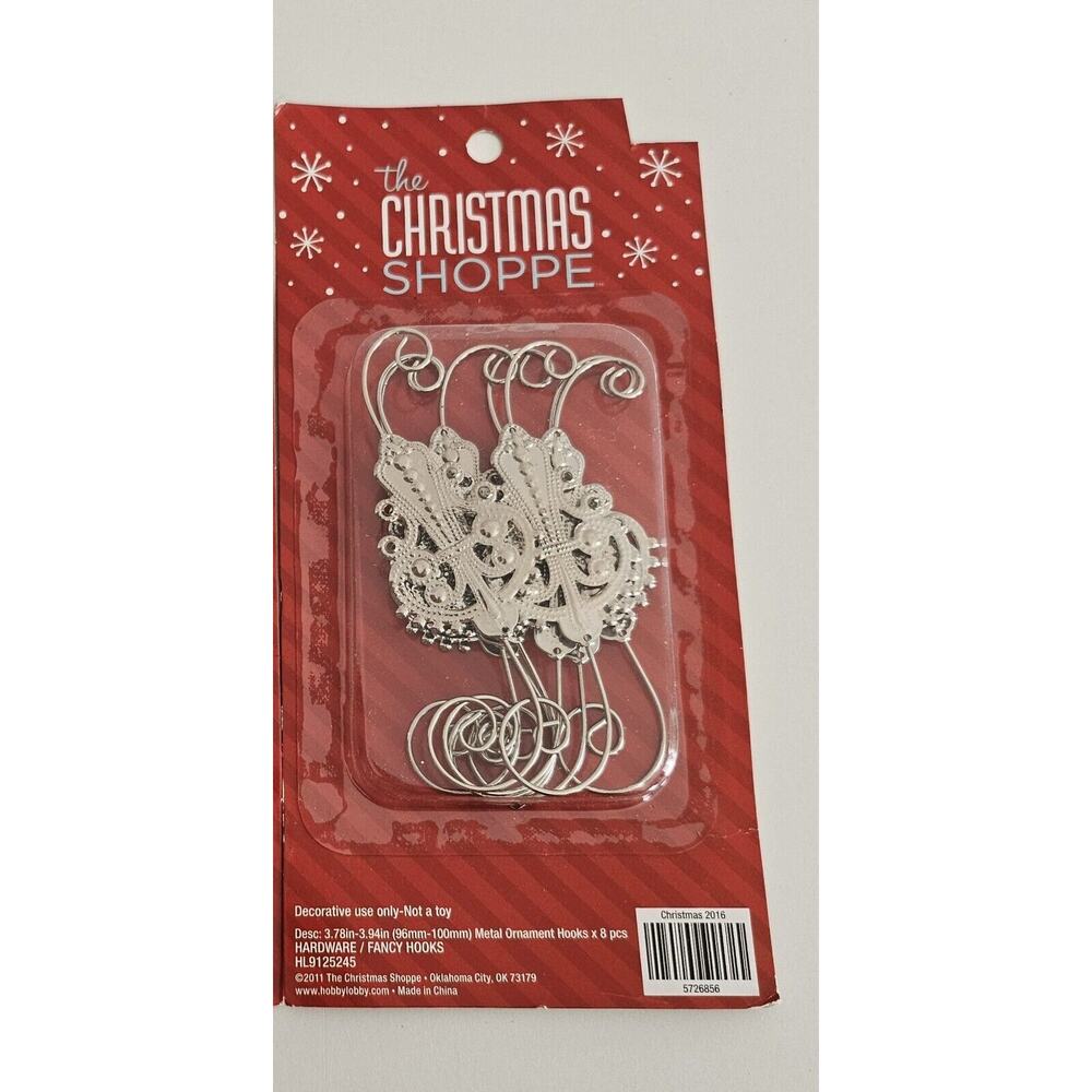 The Christmas Shoppe Fancy Silver Metal Ornament Hooks 8 Hooks